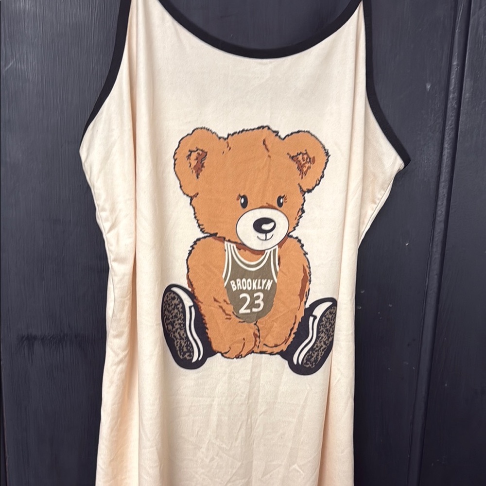 Cream Teddy Bear Graphic Tank Top